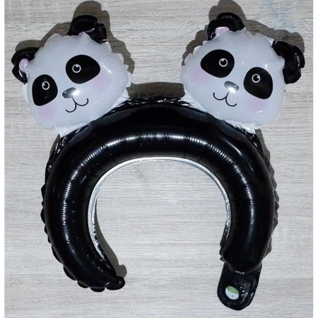 Balon din Folie Metalizata, Cyrax, Tip Coronita cu Urechi, Model Panda, Ambalaj Individual, Pai Inclus, Umflare cu Aer sau Heliu, 30 x 27 cm, Albastru