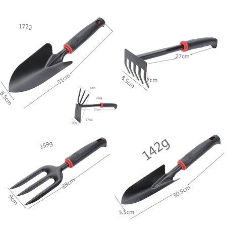 Set 7 Unelte de Gradina  pentru Plantare Prelucrare Sol si Ingrijire Plante, Material PVC si cardboard, 31.5 x 8 cm, negru