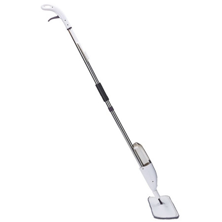 Mop plat,  cu pulverizator, pentru uz casnic, plastic, rezerva de mop din microfibra, 125x40 cm, Alb/Mov