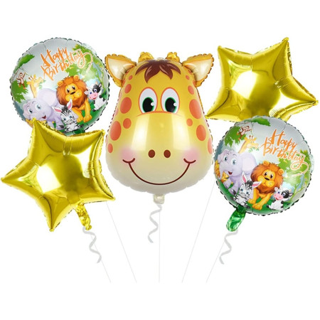 Balon din Folie Metalizata, Cyrax, Mini Figurina Rotunda, Model Animalute, Happy Birthday, Tematica Aniversare, 45 cm, Ambalaj Individual, Pai Inclus, Umflare cu Aer sau Heliu, Multicolor