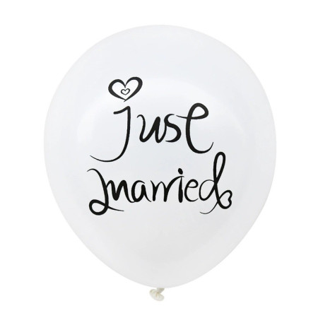 Set 10 Baloane din Latex, Cyrax, Model Party Casatorie, Mr&Mrs Just Married, 2.8 g, 30 cm, Alb/Negru