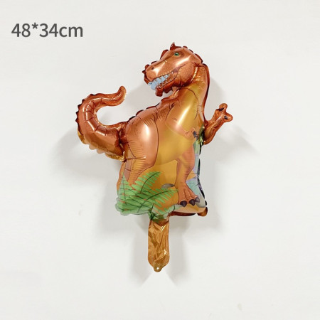 Balon din Folie Metalizata, Cyrax, Mini Figurine Dinozauri, Model T-Rex, Tematica Aniversare, 48x34 cm, Ambalaj Individual, Pai Inclus, Umflare cu Aer sau Heliu, Multicolor