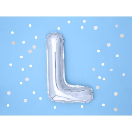 Balon Folie Metalizata Litera L, Cyrax, 40 cm, Umflati cu Heliu sau Aer, Ambalaj Individual, Pai inclus, Argintiu