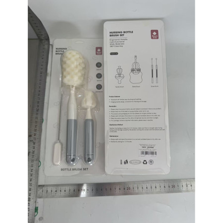 Set 3 Perii de Spalat Biberoane, Cyrax, pentru Tetina, Biberon, Pai, Materiale Sigure, fara BPA, Curatare 360°, Gri