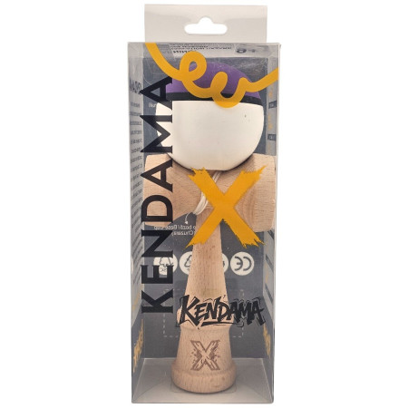 Kendama X Originala, Profesionala, Cyrax, din Lemn, Rubber Grip, 18 cm, Mov/Negru/Alb