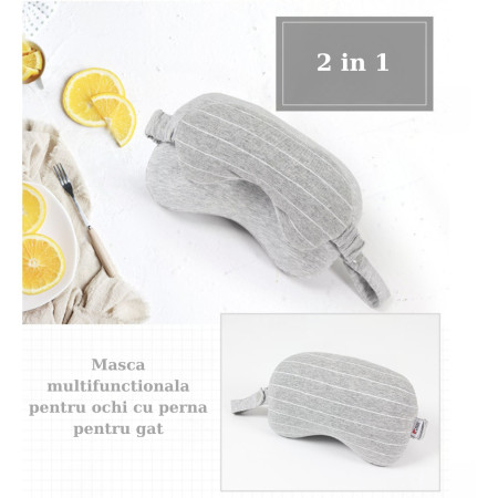 Masca de dormit, Cyrax, 2 in 1, cu Tetiera, din Particule de Spuma si Bumbac, Gri Deschis
