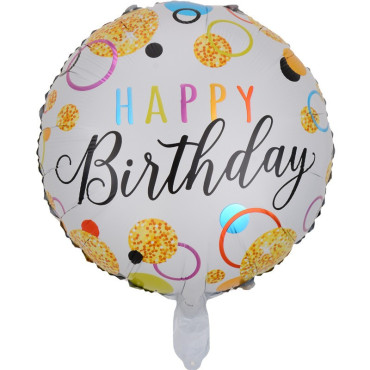 Balon din Folie Metalizata, Cyrax, Figurine, Model 6, Happy Birthday, Tematica Aniversare, 45 cm, Ambalaj Individual, Pai Inclus, Umflare cu Aer sau Heliu, Multicolor