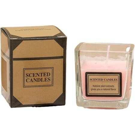 Lumanare Parfumata,  Model Pahar Transparent, cu Ulei Esential, 4.8 x 5.4 x 5.5 cm, Aroma de Trandafir, Roz pal