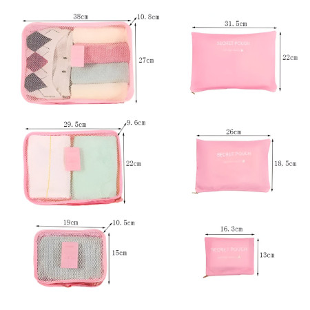 Set 6 Genți de Calatorie,  pentru Depozitare, Impermeabile, Organizator, Multifuncționale, Design cu Plasa, Pliabile, Fermoar, Dimensiuni Diferite, Roz