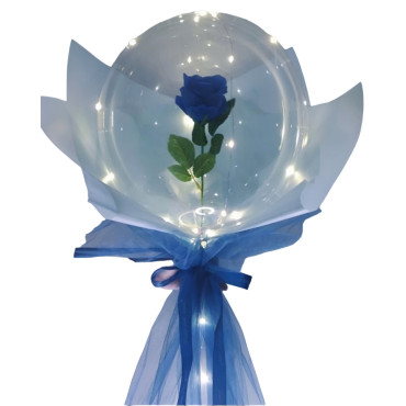 Trandafir in Balon LED cu Lumini, Cyrax, Tip Buchet, Diametru 35 cm, Albastru