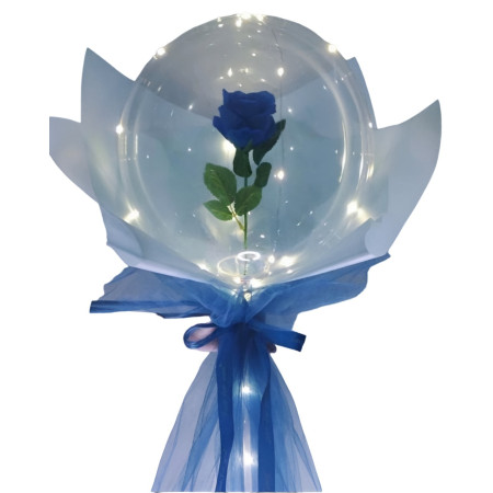 Trandafir in Balon LED cu Lumini, Cyrax, Tip Buchet, Diametru 35 cm, Albastru