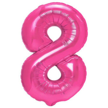 Balon din Folie Metalizata Cyrax, Figurina Cifra, Tema Aniversare 40 cm, Ambalaj Individual, Pai inclus, Umflare cu Aer sau Heliu, Roz, Cifra 8