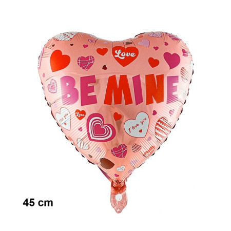 Balon din Folie Metalizata, Cyrax, Figurina Inimioara, Model BE MINE, Tematica Iubire, 45 cm, Ambalaj Individual, Pai Inclus, Umflare cu Aer sau Heliu, Rosu