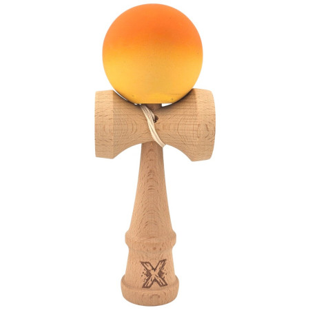 Kendama X Originala, Profesionala, Cyrax, Rubber Grip, din Lemn, 18 cm, Portocaliu/Galben
