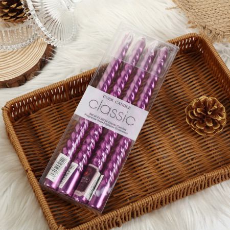 Set 4 Lumanari pentru Masa, Cina, Decor,  Model Rasucit, Lungime 25 cm, Mov