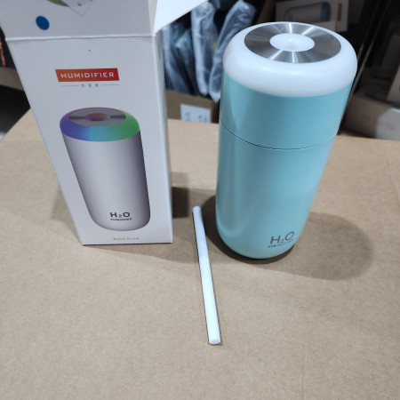 Umidificator, H2O, cu Difuzor de Aroma, Lumina de Noapte LED in 7 Culori, Zgomot Redus, 14.7x7.2cm, 350mL, Culoare Albastra