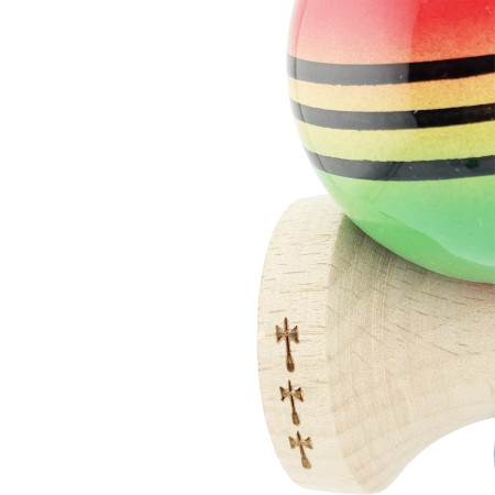 Kendama X Originala, Profesionala, Cyrax, Big Cups V2, Super Sticky Legendary Cupe Mari, Rulment Metalic cu Ata 55 cm, Rosu/Galben/Verde