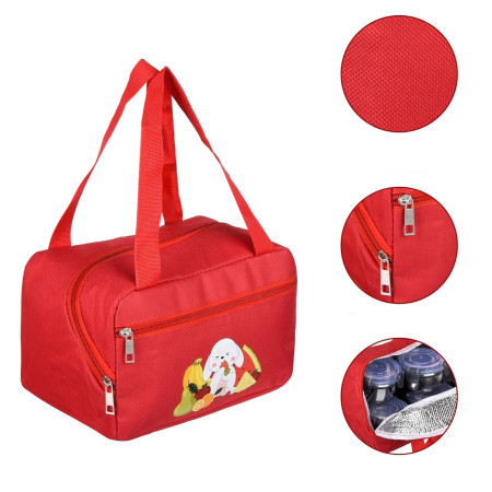 Geanta Termo-Izolanta, Cyrax, Compartimente Telefon si Tacamuri, Multifunctionala, Impermeabila, 30x21x20 cm, Design Iepuras, Rosu