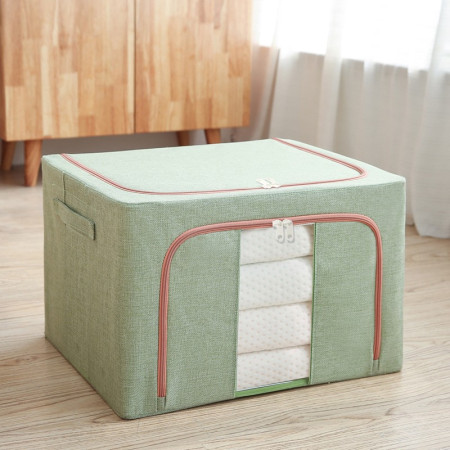 Cutie de depozitare pliabila,  Cu fermoar, 100 L, Textil, 60x42x40 cm, Cadru Metalic, Suport Baza Stabil din Plastic, Verde