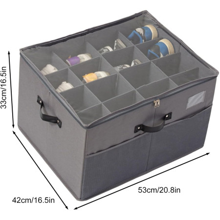 Cutie de Depozitare pentru Pantofi,  53x42x33 cm, cu Capac Transparent si Fermoar, din Panza Oxford, Pliabila, Gri