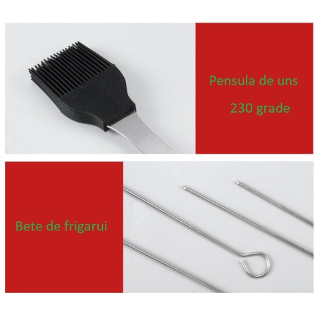 Set 20 Ustensile pentru Gratar, Cyrax, din Otel Inoxidabil, Geanta Oxford, Argintiu