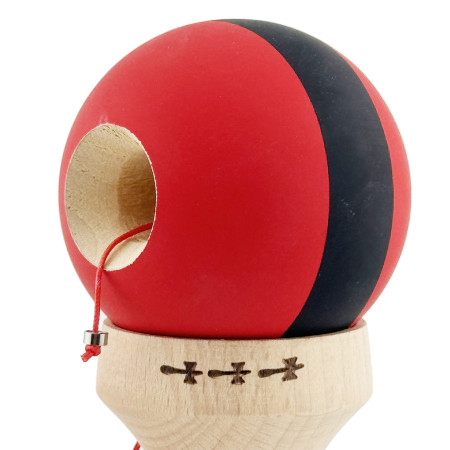 Kendama X Originala, Profesionala, Cyrax, Cupe Mari KING SIZE V3, Rubber Grip, Gaura in Baza, Rulment Metalic, din lemn 18 cm, Ata 62/65 cm, M Bicolor Rosu Dublu/Negru