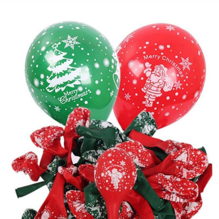 Set 16 Baloane din Latex, Cyrax, Model Merry Christmas, Tematica Craciun, 25 cm, Verde Rosu