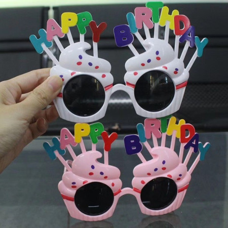 Ochelari Happy Birthday, Cyrax, Tematica Aniversare, Protectie Soare, din Plastic, Model Prajiturele, 18.5x11.5 cm, Alb