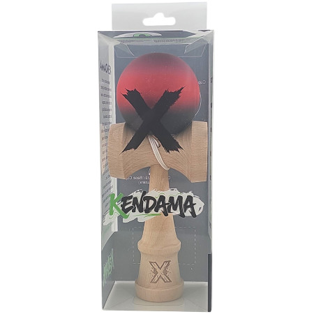 Kendama X Originala, Profesionala, Cyrax, din Lemn, Rubber Grip, 18 cm, Mov/Rosu/Negru
