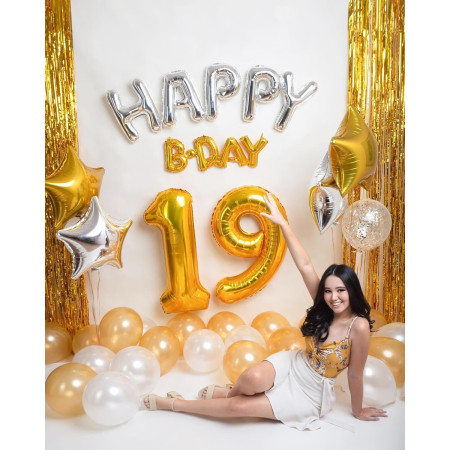 Balon din Folie Metalizata Cyrax, Figurina Cifra, Tema Aniversare 100 cm, Ambalaj Individual, Pai inclus, Umflare cu Aer sau Heliu, Auriu, Cifra 9