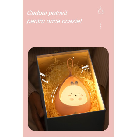 Lampa de veghe portabila cu 2 moduri de functionare  silicon non-toxic, reincarcabila USB, senzor miscare, roz, pisicuta