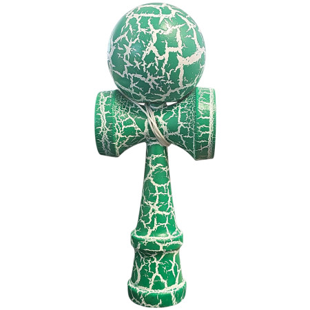 Kendama X Originala, Profesionala, Cyrax, Cracked, din Lemn, 18 cm, Verde/Alb