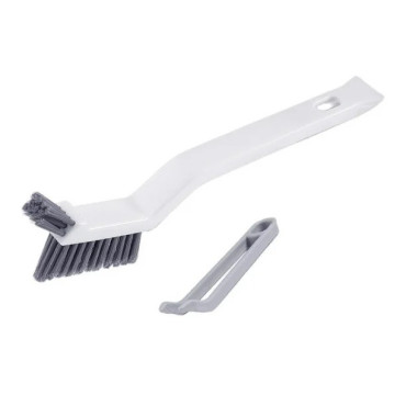 Perie 3in1 de Curatat Podele si Rosturi,  Lungime Maner 28 cm, Peri din PP, Otel si Plastic, Cleste pentru Scame si Par Inclus, Alb