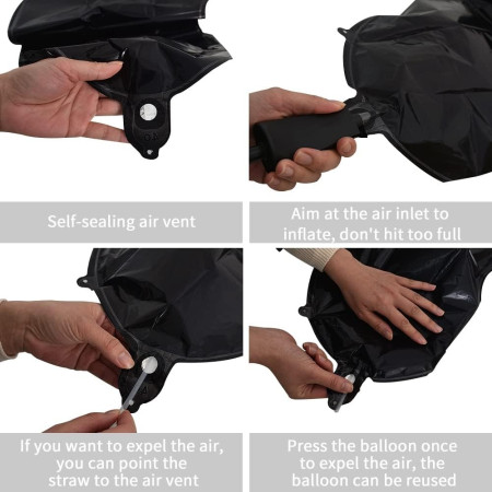 Balon din folie metalizata, 40 cm, Balon Folie Metalizata Litera D, Cyrax, 40 cm, Umflati cu Heliu sau Aer, Ambalaj Individual, Pai inclus, Negru, Litera D