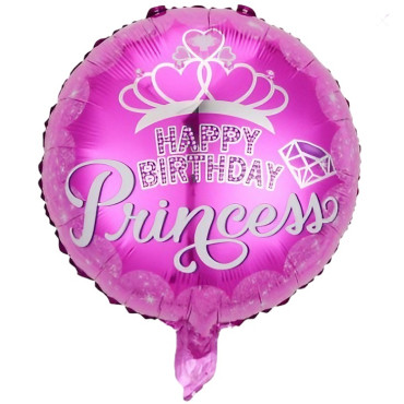 Balon din Folie Metalizata, Cyrax, Figurine, Model Princess, Happy Birthday, Tematica Aniversare, 45 cm, Ambalaj Individual, Pai Inclus, Umflare cu Aer sau Heliu, Multicolor