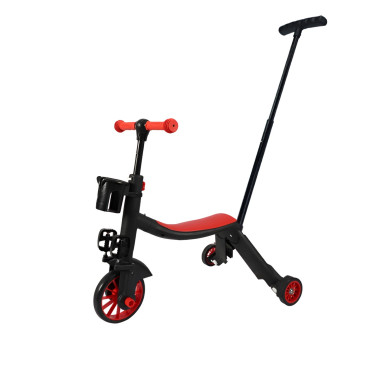 Bicicleta 8 in 1, Cyrax, Transformabila, Multifunctionala, Reglare Inaltime, cu Maner de Impingere Detasabil, Tricicleta, Trotineta, 3 Roti, Pedale, Cosulet, 3-6 Ani, Rosu