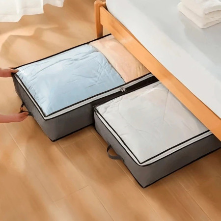 Husa de Depozitare,  Intrebuintare Multipla, Pliabila, cu Fermoar Bidirectional si Fereastra Deasupra Transparenta, Manere Laterale, Lavabila, 65x45x15 cm, Gri