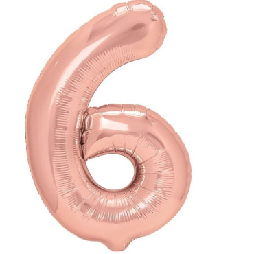 Balon din Folie Metalizata Cyrax, Figurina Cifra, Tema Aniversare 100 cm, Ambalaj Individual, Pai inclus, Umflare cu Aer sau Heliu, Coral, Rose, Cifra 6