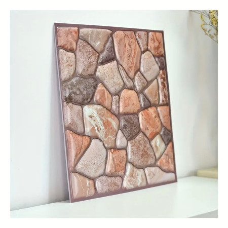 Set 10 Placi Tapet 3D,  30 x 30 cm, din PVC, Tip Piatra, Suprafata acoperita 0.9 mp, Autoadeziv, Caramiziu