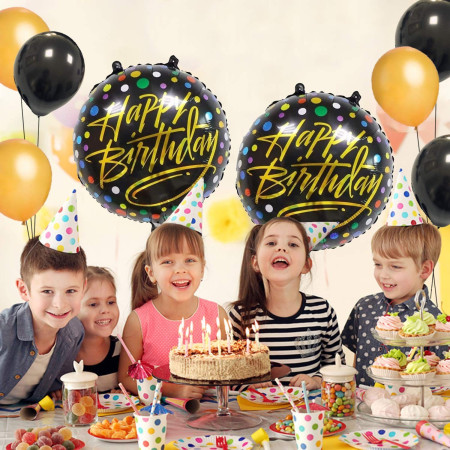 Balon din Folie Metalizata, Cyrax, Figurine, Model 3, Happy Birthday, Tematica Aniversare, 45 cm, Ambalaj Individual, Pai Inclus, Umflare cu Aer sau Heliu, Multicolor