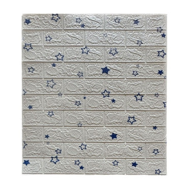 Set 10 Placi de Tapet,  Autoadezive, 70 x 77 cm, Suprafata Acoperita 5.3 mp, din PVC, Model Stelute Albastre, Alb