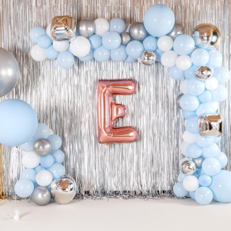 Balon Folie Metalizata Litera E, Cyrax, 100 cm, Umflati cu Heliu sau Aer, Ambalaj Individual, Pai inclus, Rose Gold