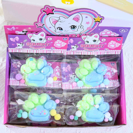 Jucarie Antistres Squishy, Cyrax, cu Revenire Lenta, Labuta de Pisica Pufoasa, 7.5 cm, Ambalaj Transparent, Model 27059, Multicolor