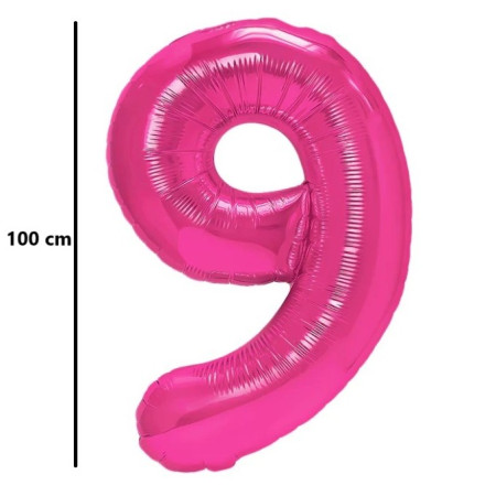 Balon din Folie Metalizata, Cyrax, Figurina Cifra, Model 9, Tema Aniversare 100 cm, Ambalaj Individual, Pai Inclus, Umflare cu Aer sau Heliu, Roz