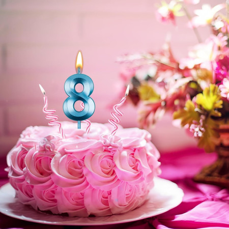 Lumanare Cifra 8, Cyrax, Model Diamond, 5 x 3.4 cm, Albastru