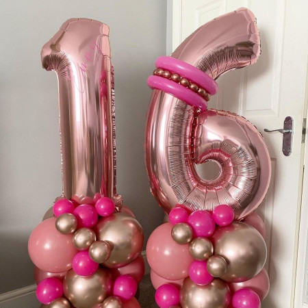 Balon din Folie Metalizata Cyrax, Figurina Cifra, Tema Aniversare 100 cm, Ambalaj Individual, Pai inclus, Umflare cu Aer sau Heliu, Coral, Rose, Cifra 1
