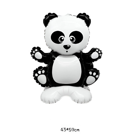 Balon din Folie Metalizata, Cyrax, Figurine Animăluțe, Model Panda, 43x59cm, Ambalaj Individual, Pai Inclus, Umflare cu Aer sau Heliu, Alb Negru