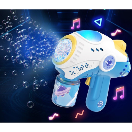 Jucarie Interactiva pentru Baloane de Sapun, Cyrax, Sunete si Lumini, Model Pistol, cu 8 Orificii, 20.6 x 9.4 x 21 cm, Albastru