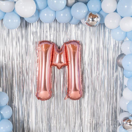 Balon Folie Metalizata Litera M, Cyrax, 100 cm, Umflati cu Heliu sau Aer, Ambalaj Individual, Pai inclus, Rose Gold
