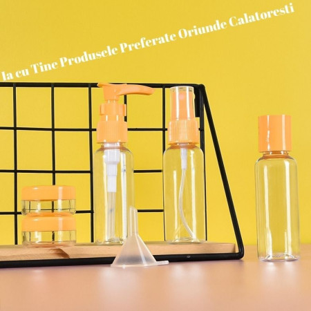 Set Recipiente pentru Cosmetice, Cyrax, 5 Piese, cu Gentuta, pentru Calatorii, Reutilizabile, Portocaliu, Material Plastic, 40 ml, 10g